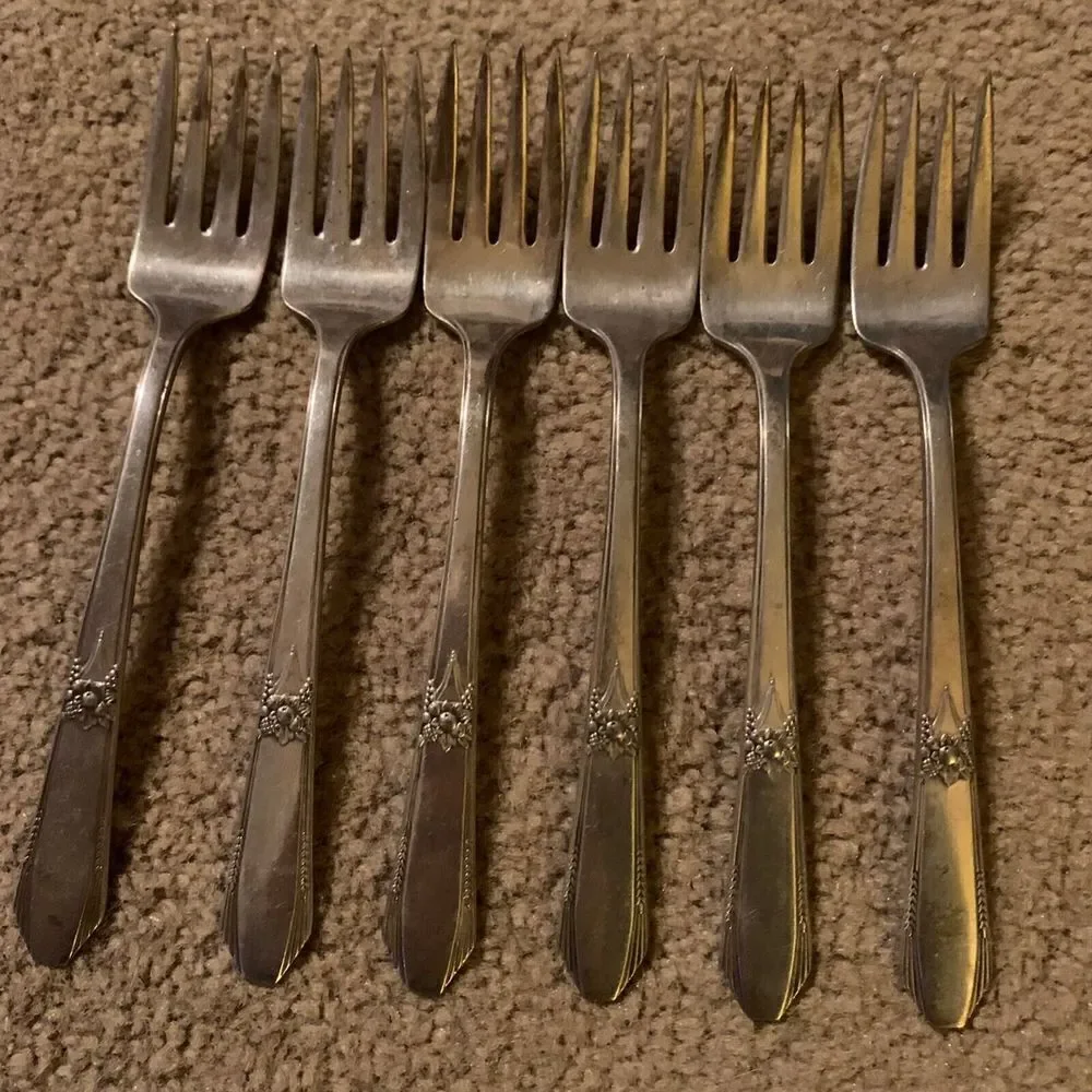 6 Wm. Rogers Memory Hiawatha Silverplate Flatware Salad Forks